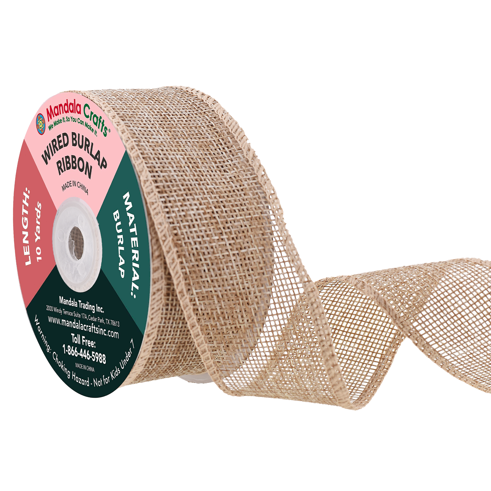 Mandala Crafts Wired Burlap Ribbon for Wreath, Crafts, Fall, Holiday, Wedding Decoration, Tree, Gift Wrap, 10 Yards