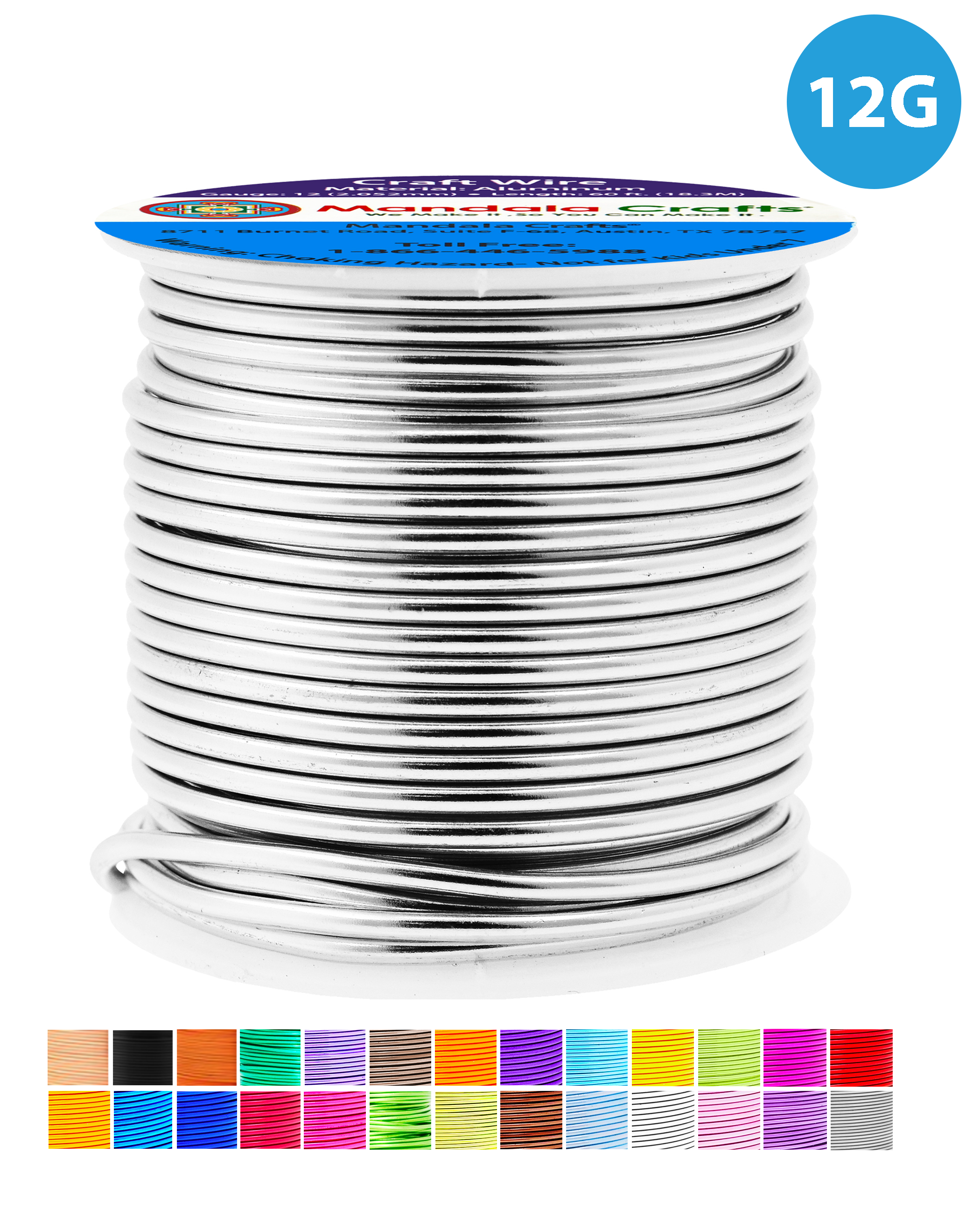 12 Gauge Anodized Aluminum Craft Wire for Jewelry Making - Bendable Flexible Crafting Wire 12 Gauge Wire Colored for Bonsai - Armature Wire for Sculpting - 60 feet