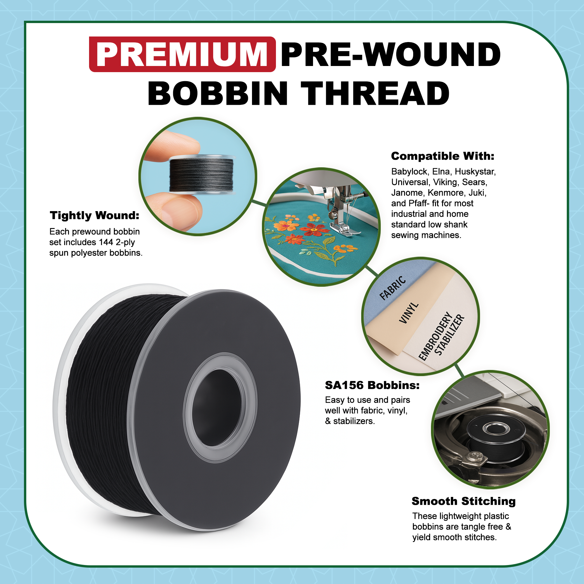 Mandala Crafts Prewound Bobbin Thread Prewound Bobbins for Embroidery Machines Singer Brother 144 PCs Class 15 60/2 60WT