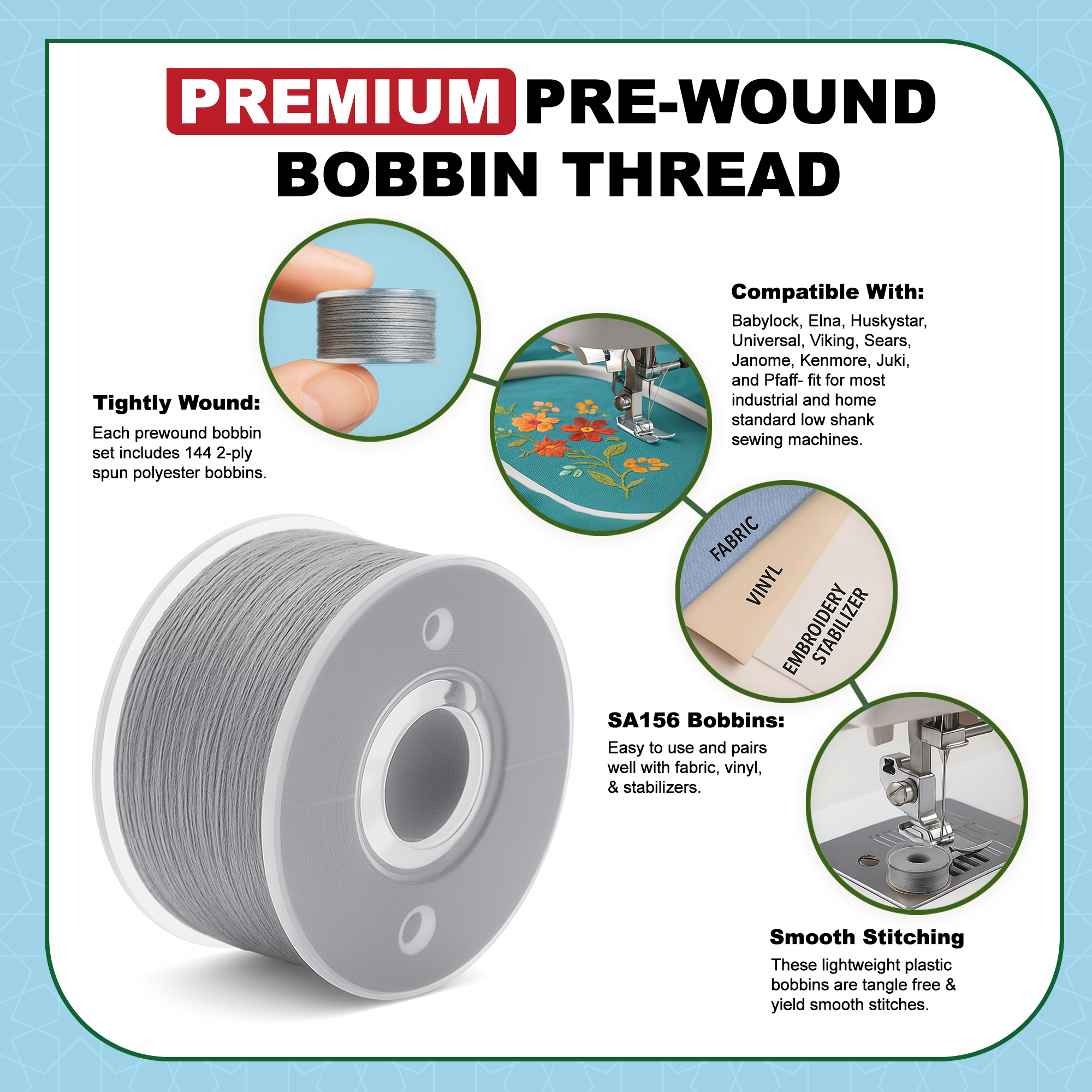 Mandala Crafts 25 Colored SA156 Prewound Bobbins for Singer Sewing Machine - SA156 Bobbins for Brother Sewing Machine - 15J Prefilled Bobbin Thread for Embroidery