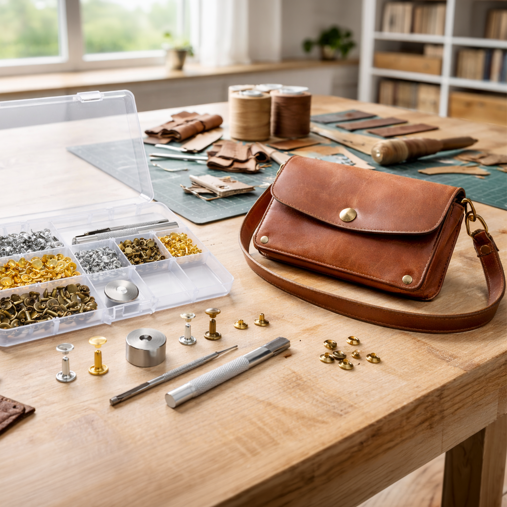 Mandala Crafts Rivet Kit and Punch Press Setting Tool for Leather, Fabric, Clothing Decorative Metal Studs