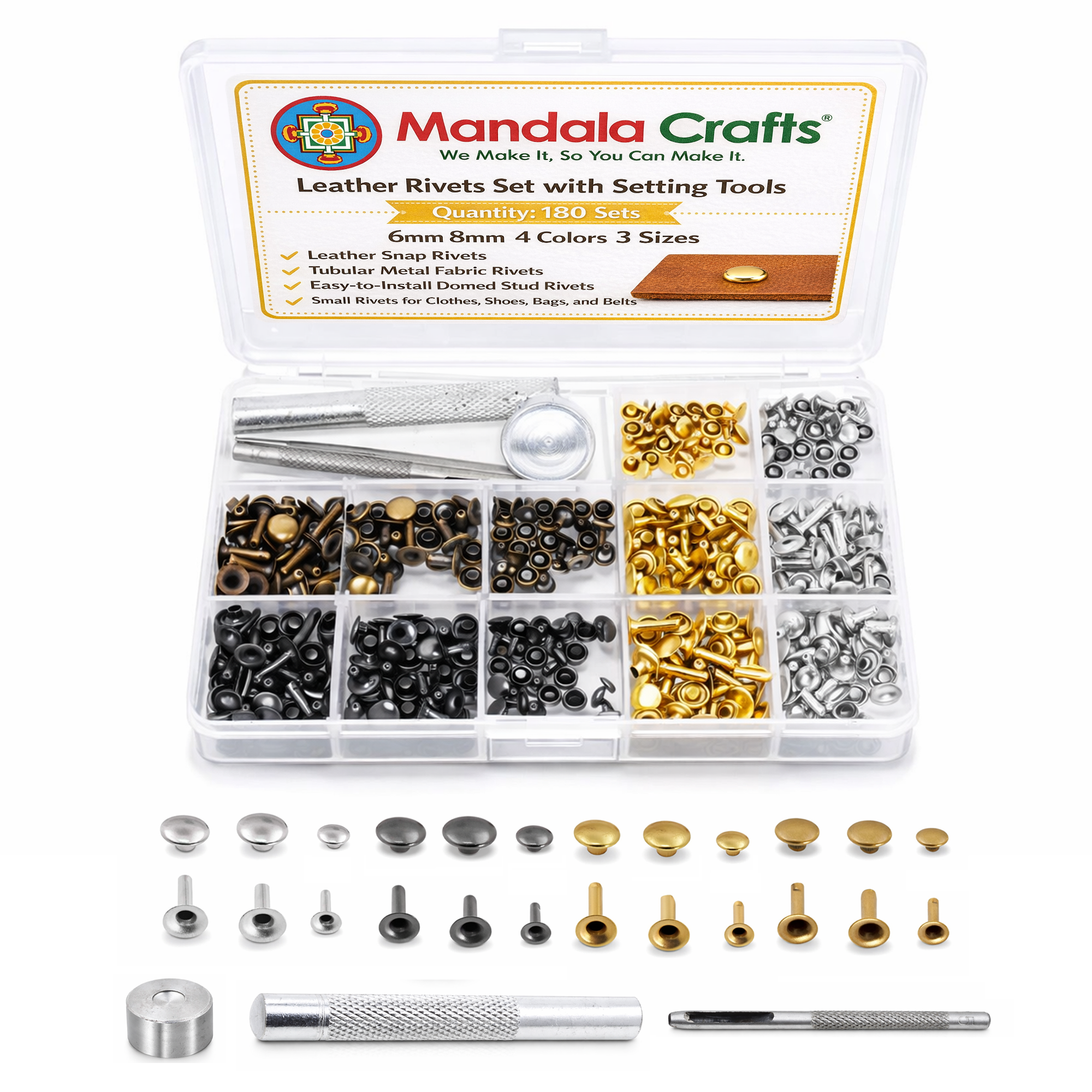 Mandala Crafts Rivet Kit and Punch Press Setting Tool for Leather, Fabric, Clothing Decorative Metal Studs