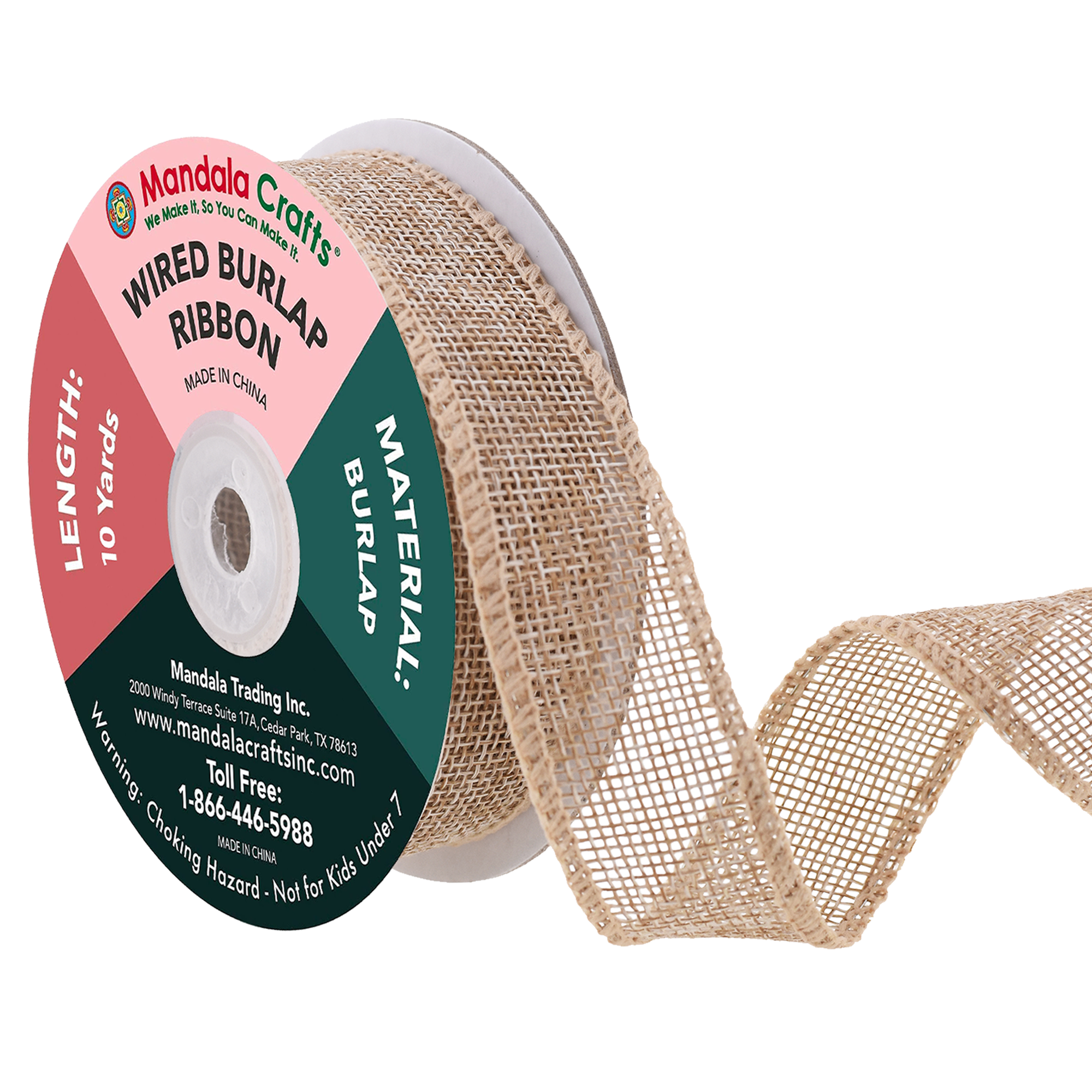 Mandala Crafts Wired Burlap Ribbon for Wreath, Crafts, Fall, Holiday, Wedding Decoration, Tree, Gift Wrap, 10 Yards