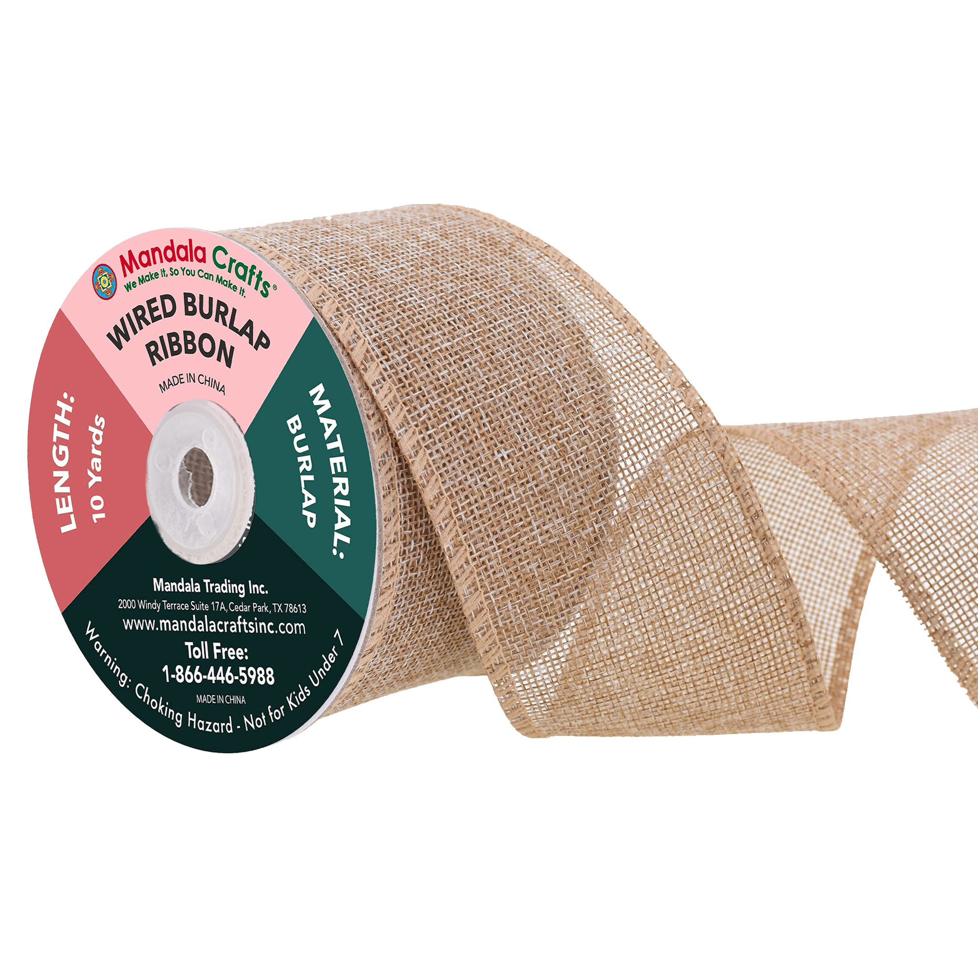 Mandala Crafts Wired Burlap Ribbon for Wreath, Crafts, Fall, Holiday, Wedding Decoration, Tree, Gift Wrap, 10 Yards