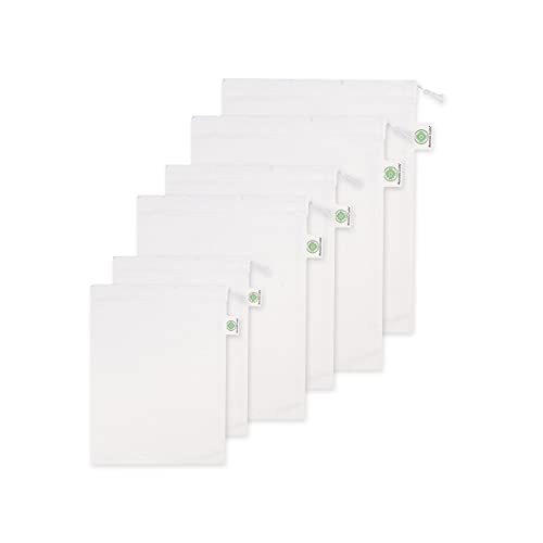 Mandala Crafts Reusable Organic Cotton Produce Bags for Refrigerator Muslin Bags with Drawstring Cotton Drawstring Bags for Shopping Storage Vegetable Bread Gift 6 PCs