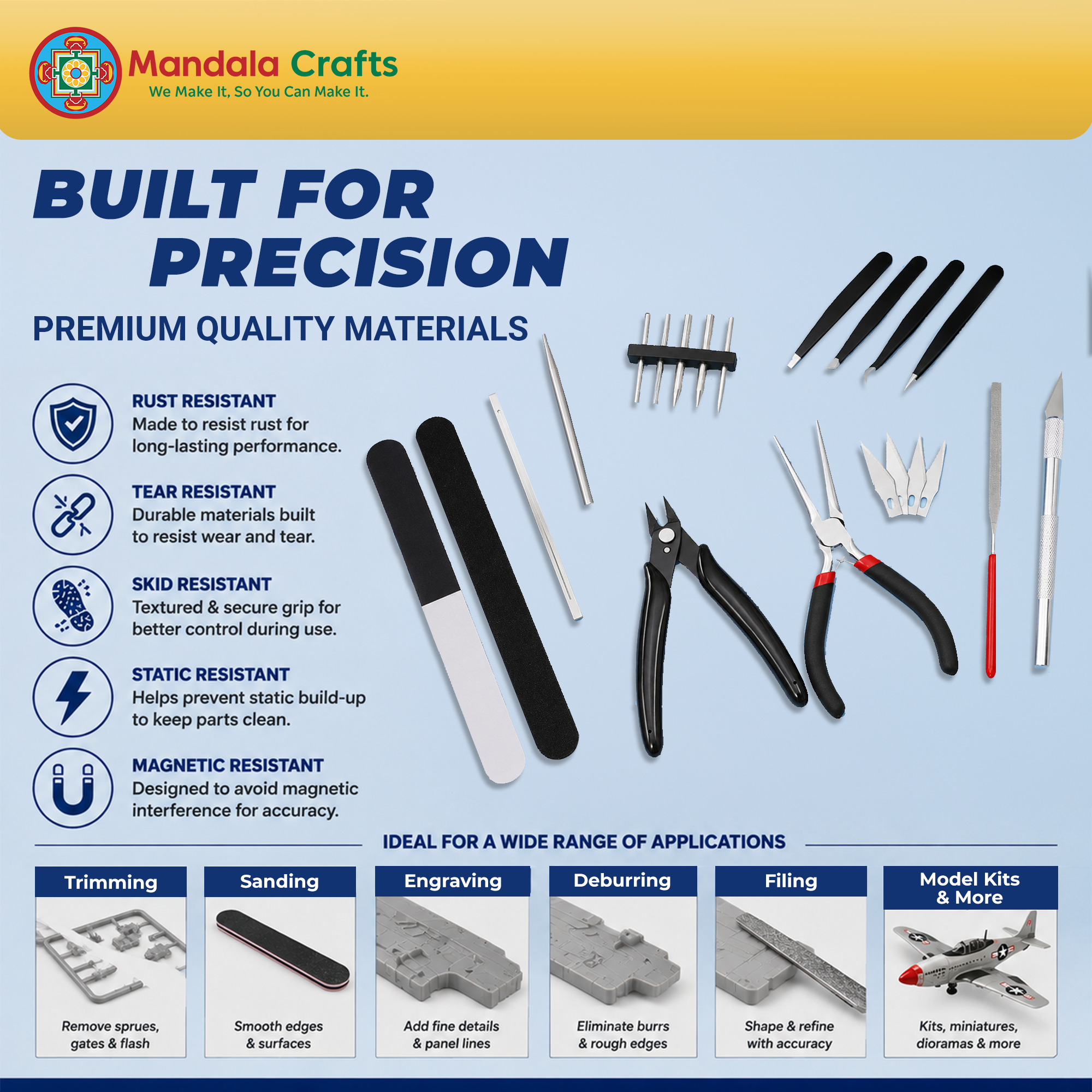 22 PC Model Building Hobby Tools Kit for Metal & Plastic - Pliers, Clipper, Knife, Bending, Winding, Twisting Rod for Miniatures, Mecha, Scale Kits, Aircraft, Tanks, Ships, Cars, Resin