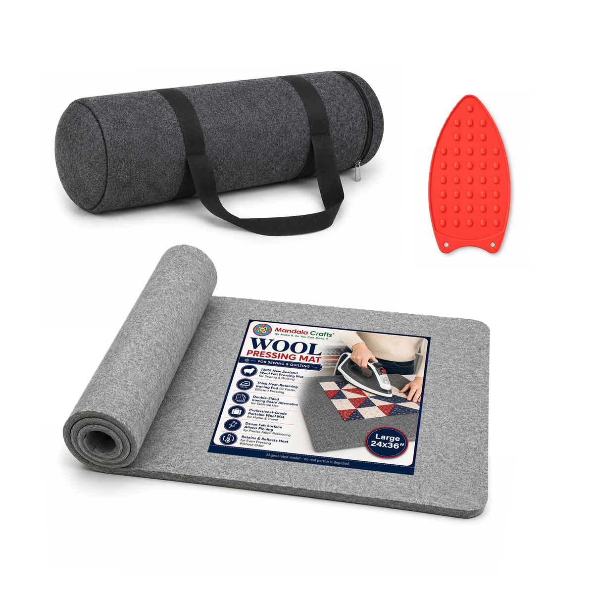 100% New Zealand Wool Pressing Mat for Quilting with Carrying Bag – 1/2 Inch Thick Heat Retention Ironing Pad for Sewing & Ironing Board Alternative
