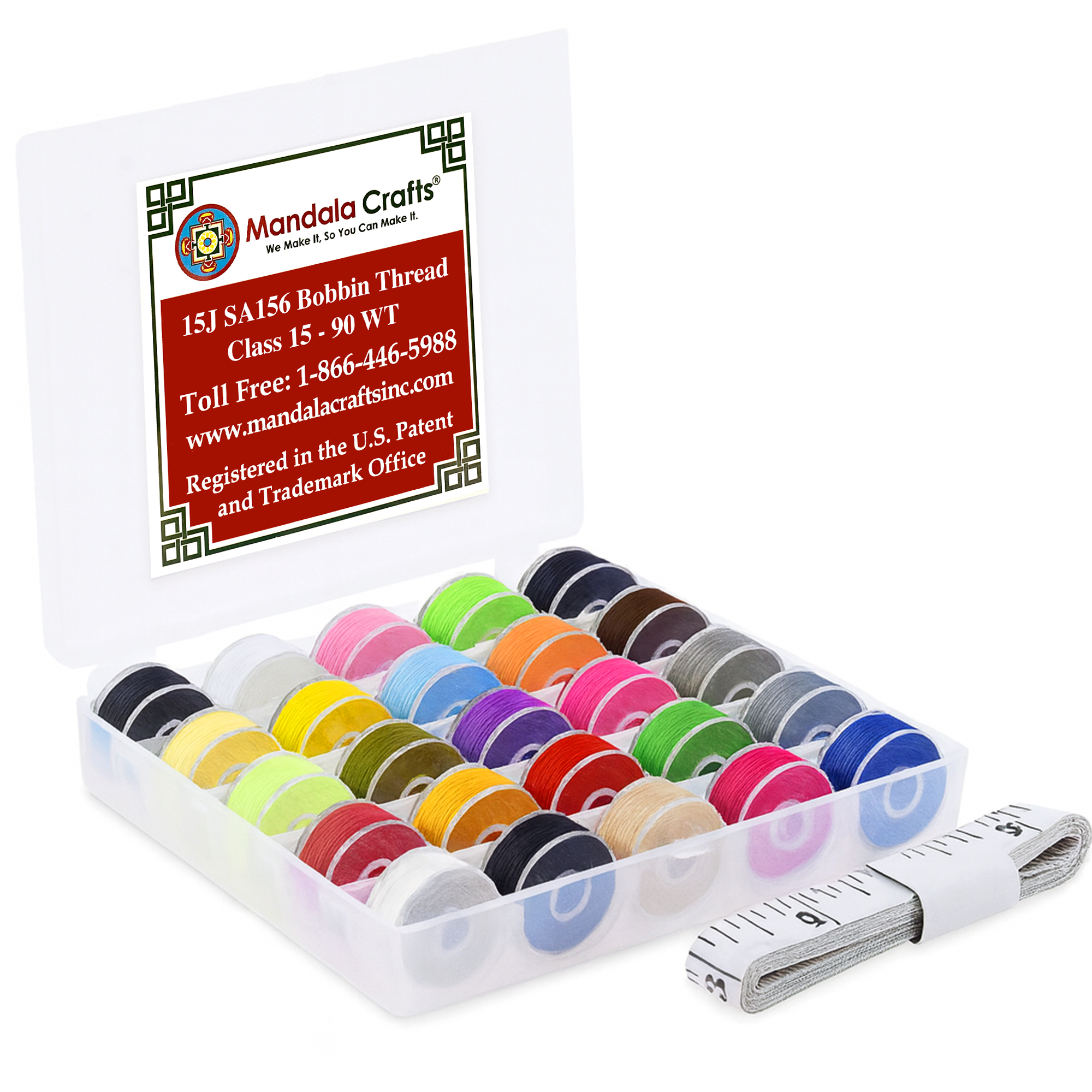 Mandala Crafts 25 Colored SA156 Prewound Bobbins for Singer Sewing Machine - SA156 Bobbins for Brother Sewing Machine - 15J Prefilled Bobbin Thread for Embroidery
