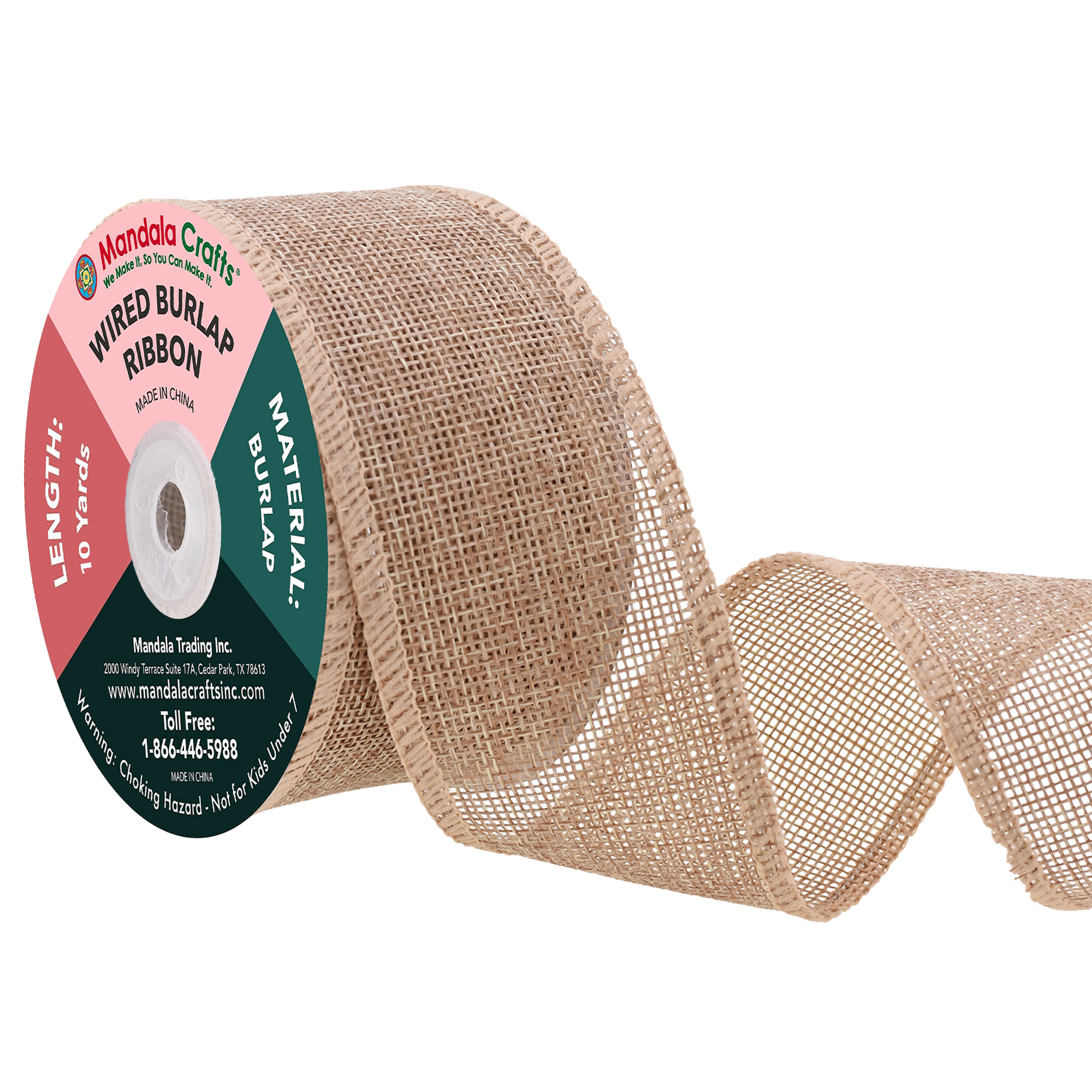 Mandala Crafts Wired Burlap Ribbon for Wreath, Crafts, Fall, Holiday, Wedding Decoration, Tree, Gift Wrap, 10 Yards