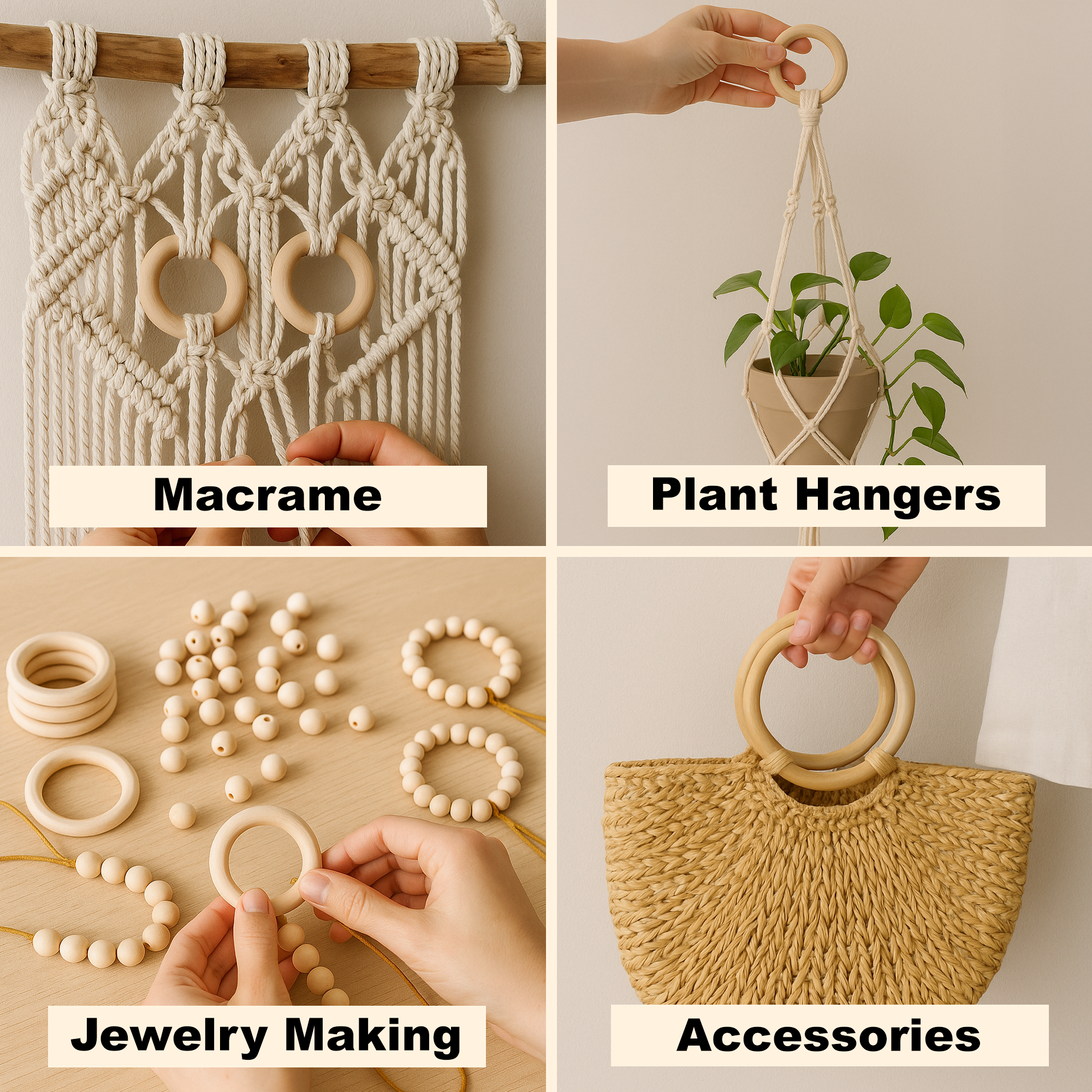 Natural Wood Rings for Crafts Macramé Wooden Rings for Crafts Natural Unfinished Wood Rings for Macrame Rings Knitting Jewelry Making