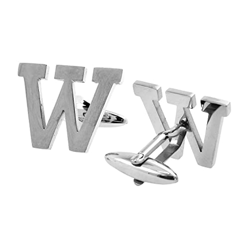 Mudra Crafts Letter W Initial Cufflinks for Men Set - Mens Stainless Cuff Links with Initials - Monogram Stainless Steel Alphabet Cufflinks