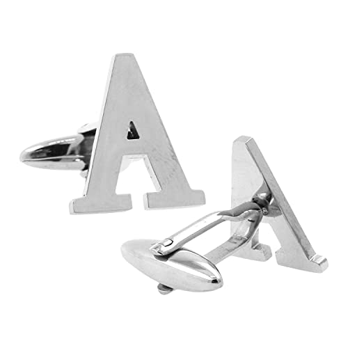 Mudra Crafts Letter A Initial Cufflinks for Men Set - Mens Stainless Cuff Links with Initials - Monogram Stainless Steel Alphabet Cufflinks