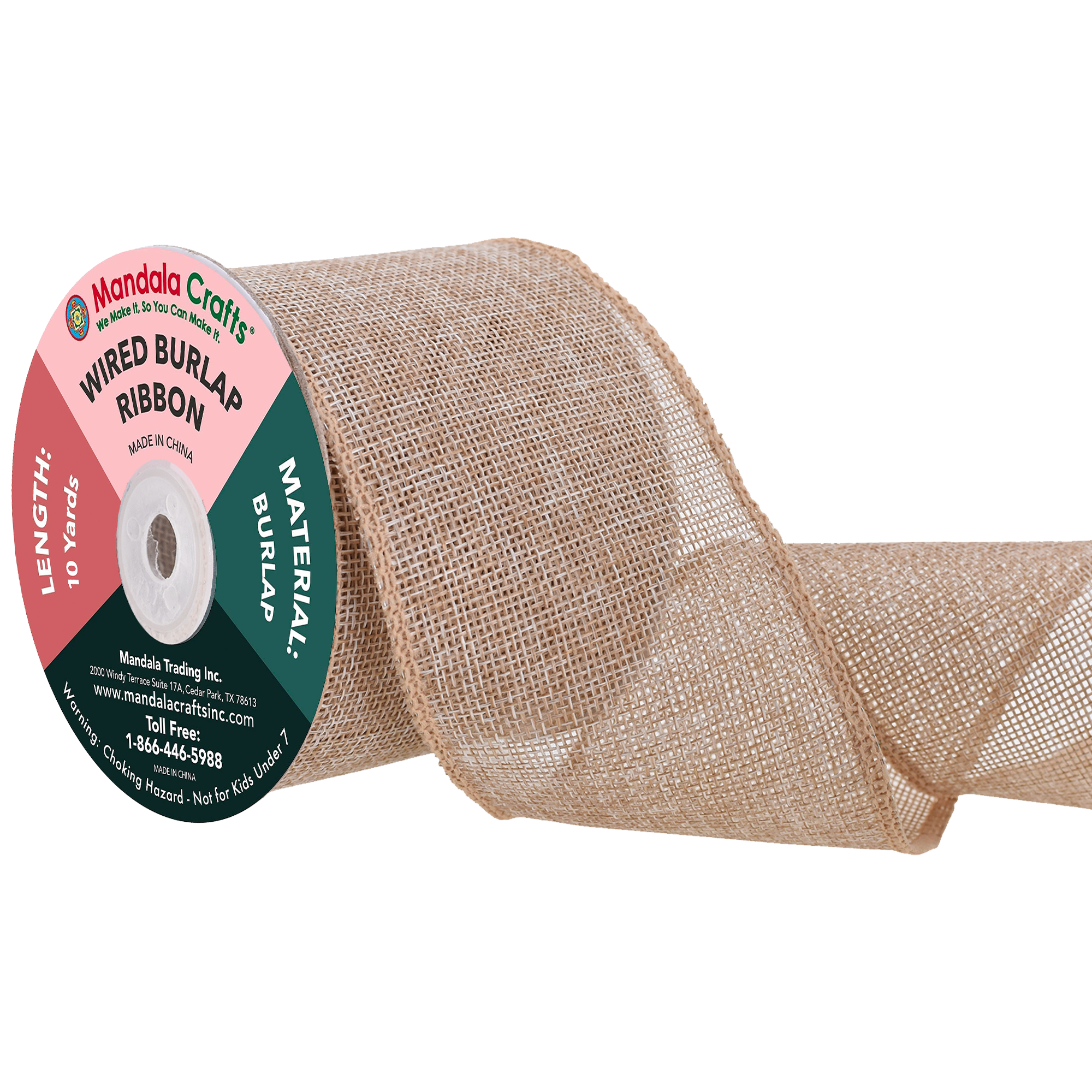 Mandala Crafts Wired Burlap Ribbon for Wreath, Crafts, Fall, Holiday, Wedding Decoration, Tree, Gift Wrap, 10 Yards