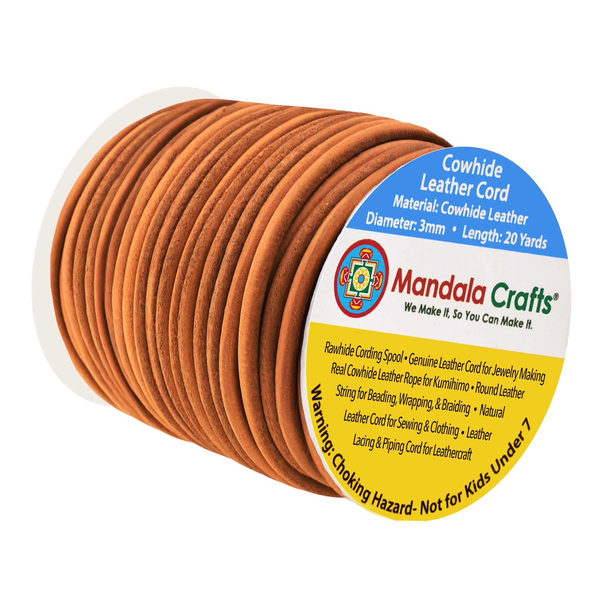 Round Cowhide Genuine Leather String Cord, Natural Rawhide Rope for Jewelry Making, Kumihimo Braiding, Shoelaces