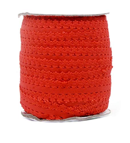 Mandala Crafts Red Soft Elastic Stretch Lace for Lingerie Elastic Frilly Colored Elastic Ribbon for Sewing 1 Inch 55 Yards Picot Elastic Lace Elastic Trim for Baby Headband Ribbon Elastic