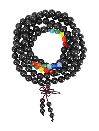 Mandala Crafts Black Natural Wood Mala Beads Necklace 7 Chakra Japa Mala Beads 108 Necklace 108 Mala Beads Bracelet Mala Prayer Beads Necklace for Men Women Mala Meditation Beads
