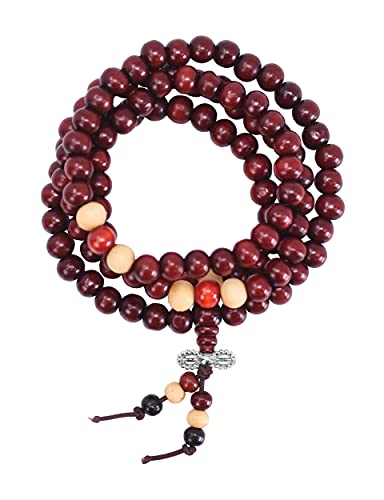 Mandala Crafts Natural Wood Mala Beads Necklace – Red Wood Dorje Japa Mala Beads 108 Necklace – 108 Mala Beads Bracelet Mala Prayer Beads Necklace for Men Women Mala Meditation Beads