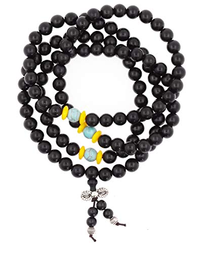 Mandala Crafts Natural Wood Mala Beads Necklace Japa Mala Beads 108 Necklace 108 Mala Beads Bracelet Mala Prayer Beads Necklace for Men Women Mala Meditation Beads Black Wood