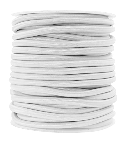 Mandala Crafts 3/16 Inch 6mm 16 YDS White Round Elastic Cord for Kayaks, Camping - Stretch Cord Elastic String Cord Heavy Duty Elastic Rope Cord for DIY Crafting Sewing