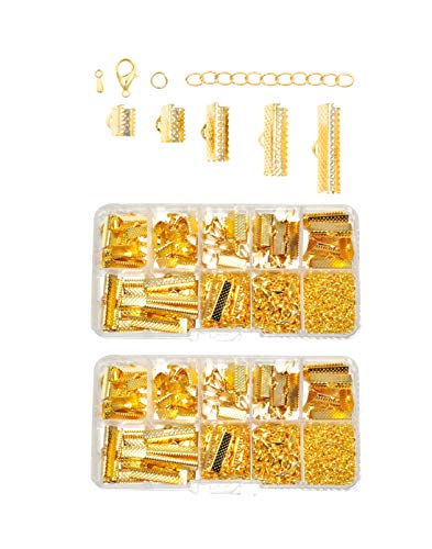 Mandala Crafts Ribbon Clamps for Jewelry Making Ribbon End Crimps - Fold Over Pinch Crimp Ends Ribbon Clasps for Bookmark Pinch Bracelet Choker Necklace 1000 PCs8 10 13 16 20 25mm Gold