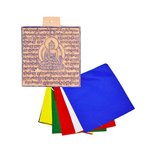 Mudra Crafts Medicine Buddha Tibetan Prayer Flags Make Your Own Printing Block DIY Prayer Flags Making Kit with Blank Prayer Flags - Large 7 Inches Nepalese Prayer Flags DIY Kit