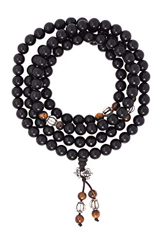 Mandala Crafts Wood Mala Beads Necklace Japa Mala Beads 108 Necklace 108 Mala Beads Bracelet Mala Prayer Beads Necklace for Men Women Mala Meditation Beads Black Wood Tiger Eye