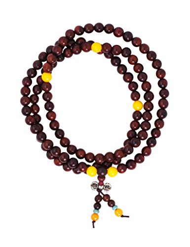 Mandala Crafts Wood Mala Beads Necklace Japa Mala Beads 108 Necklace 108 Mala Beads Bracelet Mala Prayer Beads Necklace for Men Women Mala Meditation Beads Red Wood Yellow Marker