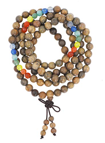 Mandala Crafts Natural Wood Mala Beads Necklace Japa Mala Beads 108 Necklace 108 Mala Beads Bracelet Mala Prayer Beads Necklace for Men Women Mala Meditation Beads Green Sandalwood 7 Chakra