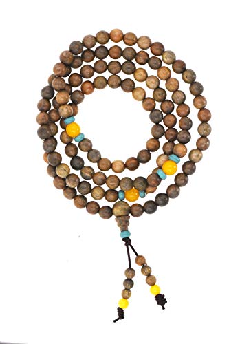 Mandala Crafts Natural Wood Mala Beads Necklace Japa Mala Beads 108 Necklace 108 Mala Beads Bracelet Mala Prayer Beads Necklace for Men Women Mala Meditation Beads Green Sandalwood