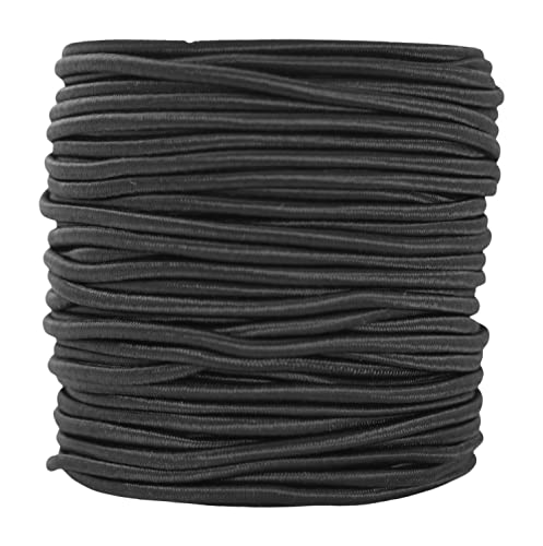 Mandala Crafts 1/8 Inch 3mm 55 YDS Black Round Elastic Cord for Kayaks, Camping - Stretch Cord Elastic String Cord Heavy Duty Elastic Rope Cord for DIY Crafting Sewing