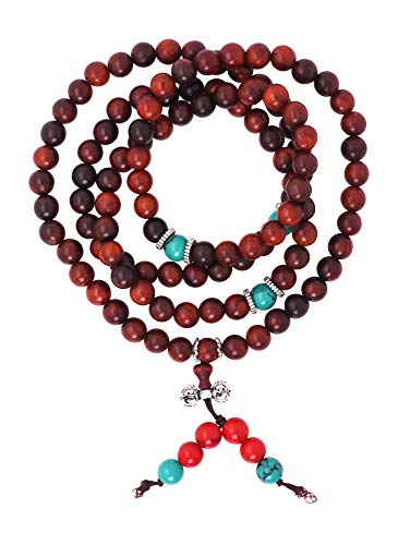 Mandala Crafts Wood Mala Beads Necklace Japa Mala Beads 108 Necklace 108 Mala Beads Bracelet Mala Prayer Beads Necklace for Men Women Mala Meditation Beads Red Wood Blue Marker