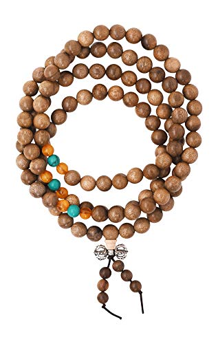 Mandala Crafts Wood Mala Beads Necklace Japa Mala Beads 108 Necklace 108 Mala Beads Bracelet Mala Prayer Beads Necklace for Men Women Mala Meditation Beads Nanmu Dorje