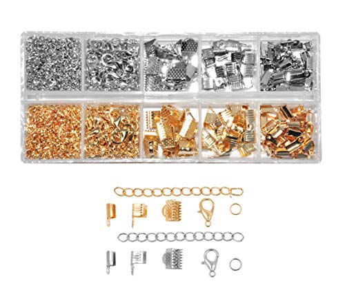 Mandala Crafts Ribbon Clamps for Jewelry Making Ribbon End Crimps - Fold Over Pinch Crimp Ends Ribbon Clasps for Bookmark Pinch Bracelet Choker Necklace 1040 PCs 4 7 8mm Gold Silver