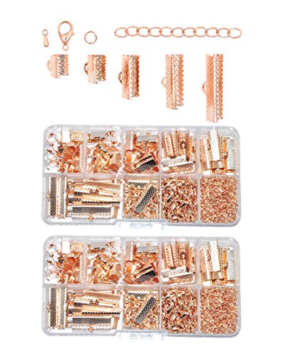 Mandala Crafts Ribbon Clamps for Jewelry Making Ribbon End Crimps - Fold Over Pinch Crimp Ends Ribbon Clasps for Bookmark Pinch Bracelet Choker Necklace 1000 PCs 8 10 13 16 20 25mm Rose Gold