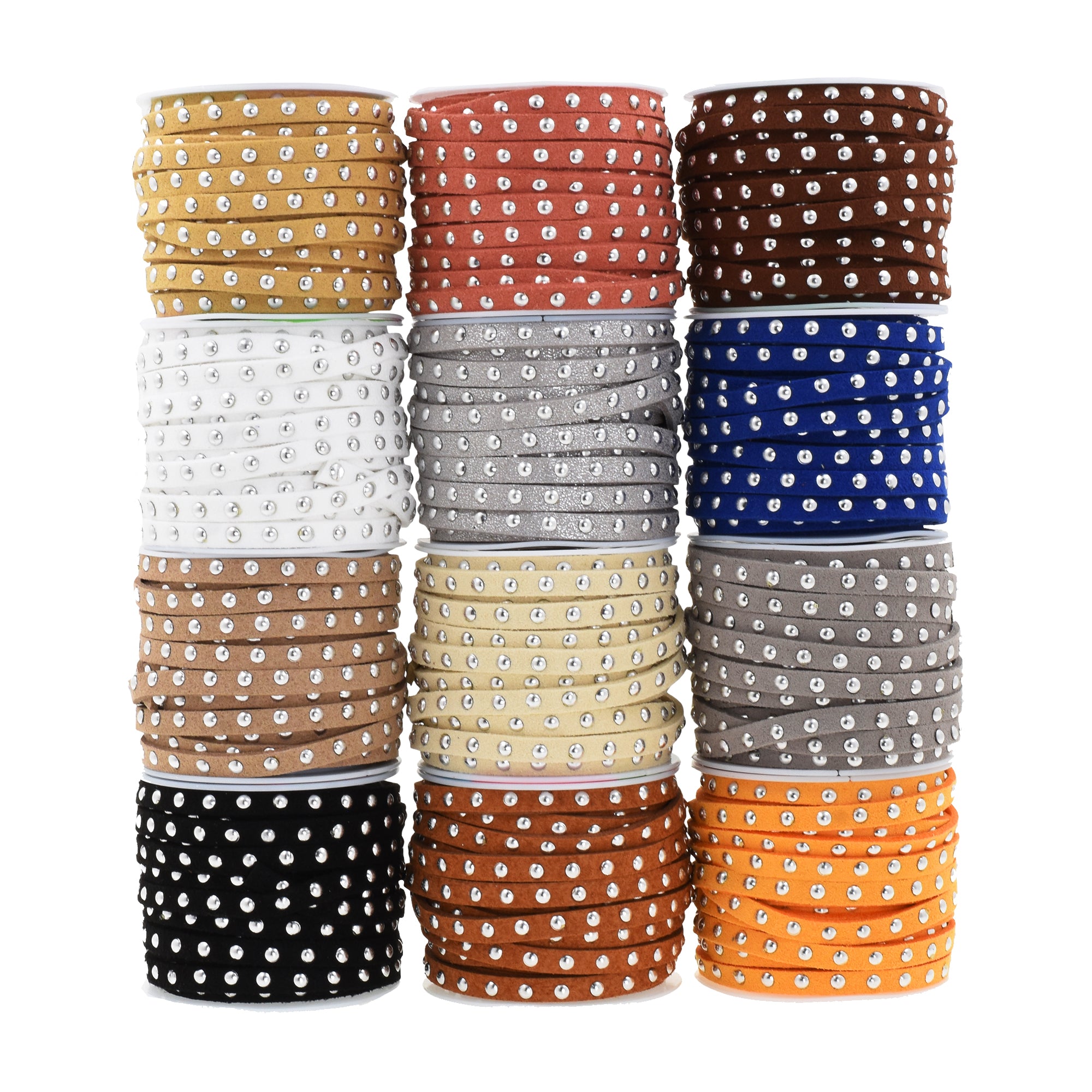 5mm Studded Faux Suede Cord Rope for Jewelry Making - 20 Yards Faux Leather Ribbon - Flat Micro Fiber Leather String Faux Leather Lace with Rivets