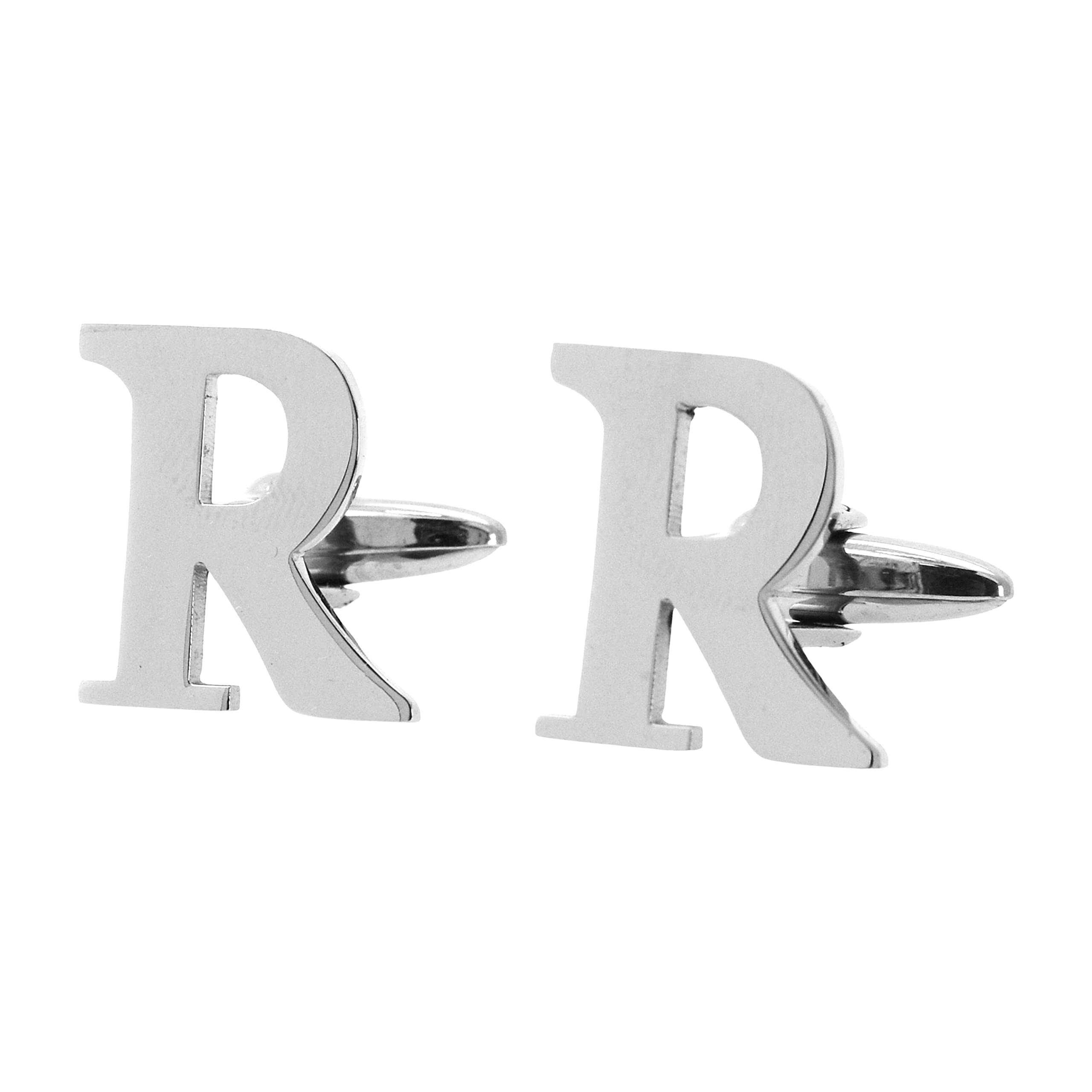 Mudra Crafts Letter R Initial Cufflinks for Men Set - Mens Stainless Cuff Links with Initials - Monogram Stainless Steel Alphabet Cufflinks