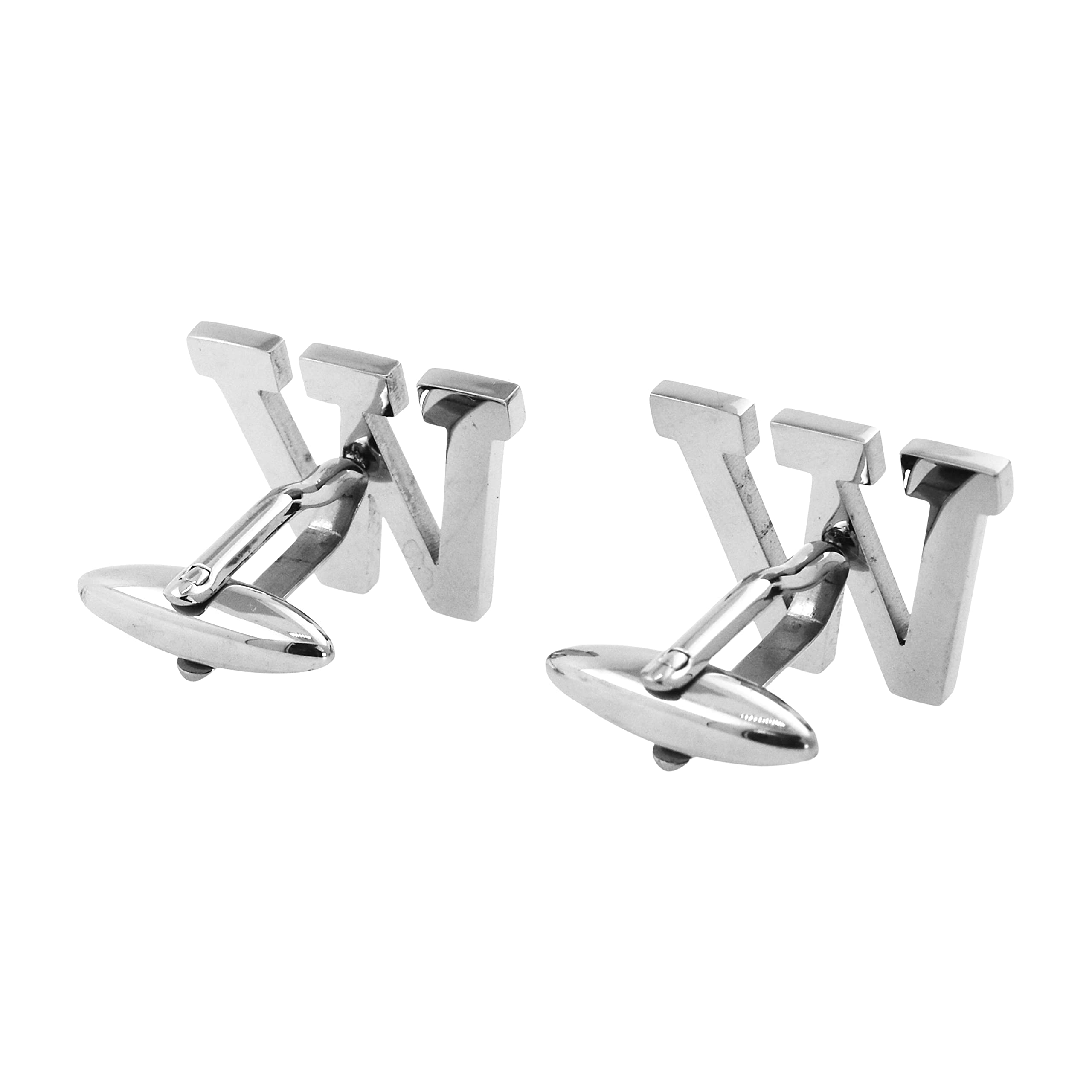 Mudra Crafts Letter W Initial Cufflinks for Men Set - Mens Stainless Cuff Links with Initials - Monogram Stainless Steel Alphabet Cufflinks
