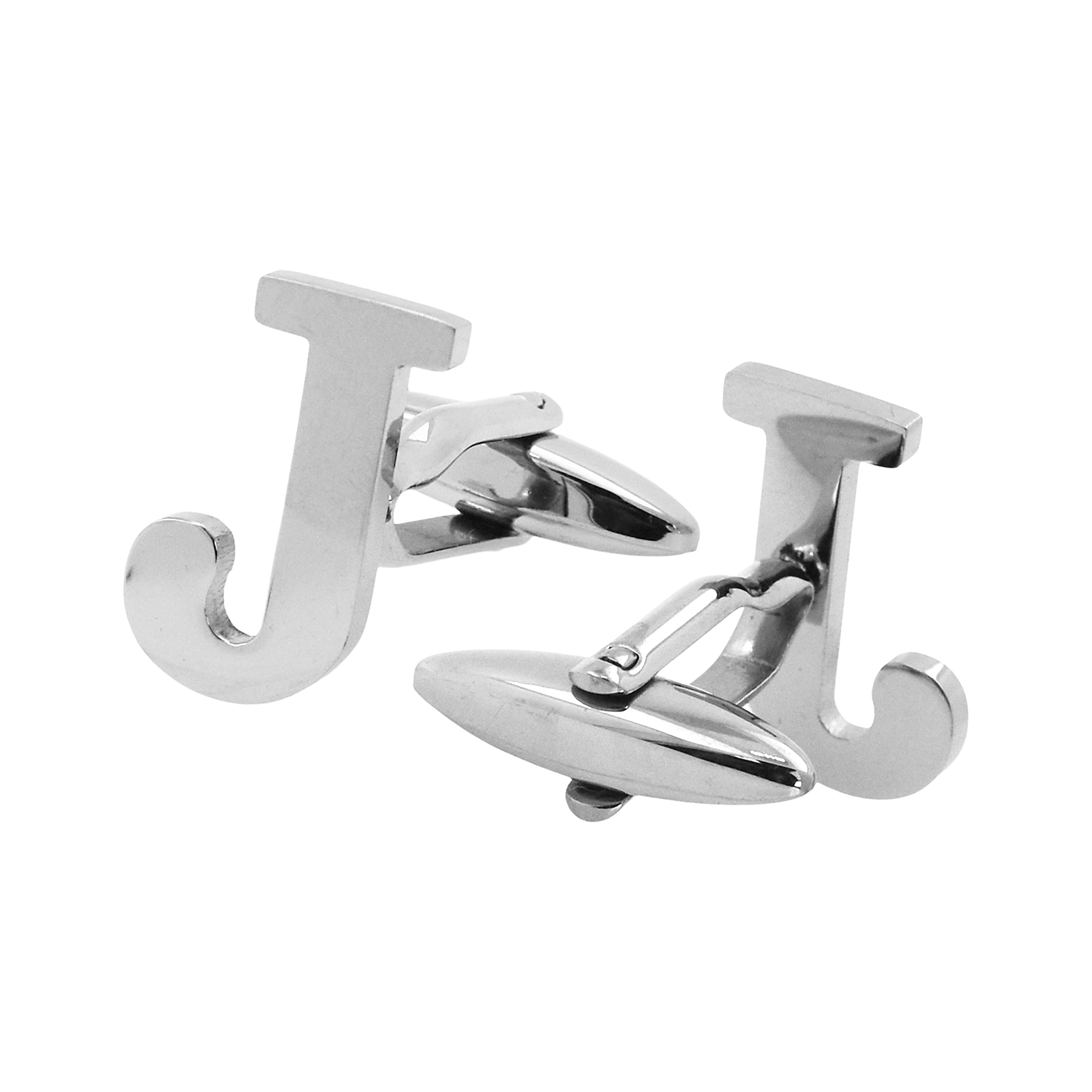 Mudra Crafts Letter J Initial Cufflinks for Men Set - Mens Stainless Cuff Links with Initials - Monogram Stainless Steel Alphabet Cufflinks