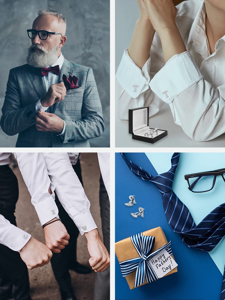 Mudra Crafts Letter M Initial Cufflinks for Men Set - Mens Stainless Cuff Links with Initials - Monogram Stainless Steel Alphabet Cufflinks