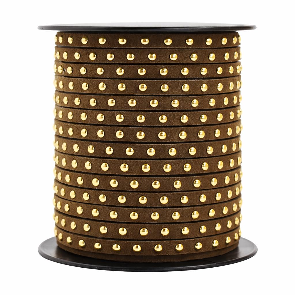 Studded Faux Suede Cord Rope for Jewelry Making - 20 Yards Faux Leather Ribbon - Flat Micro Fiber Leather String Faux Leather Lace with Rivets