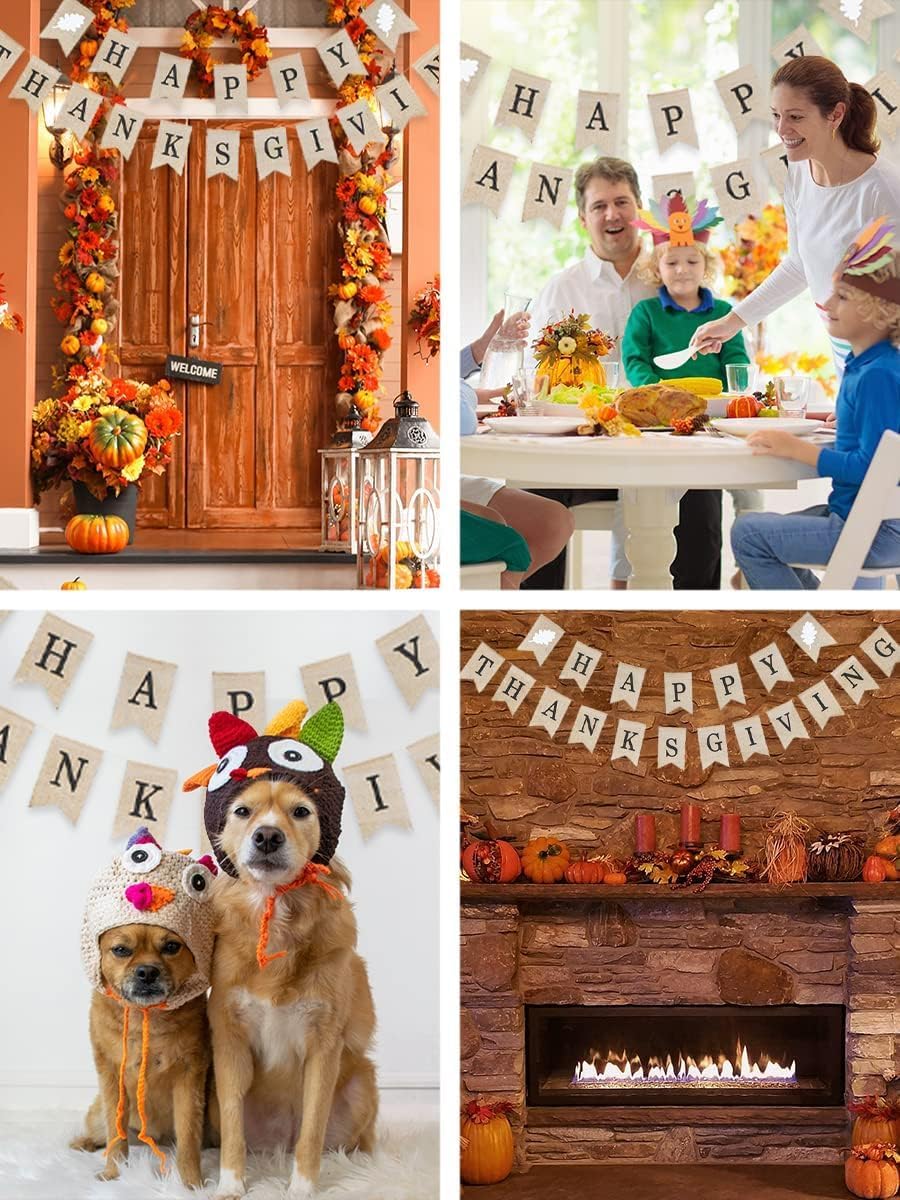 Burlap Happy Thanksgiving Banners - Happy Thanksgiving Decorations Banner - Happy Thanksgiving Garland Thanksgiving Party Decorations Indoor Outdoor
