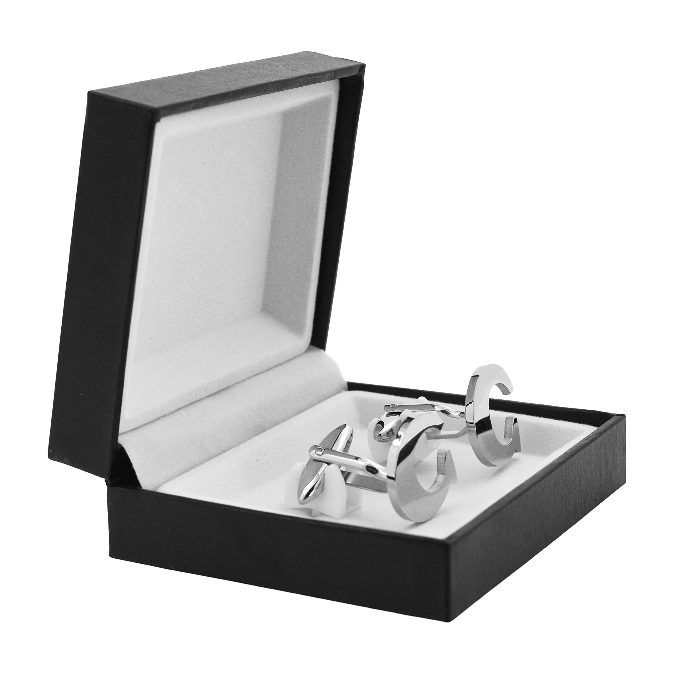 Mudra Crafts Letter C Initial Cufflinks for Men Set - Mens Stainless Cuff Links with Initials - Monogram Stainless Steel Alphabet Cufflinks
