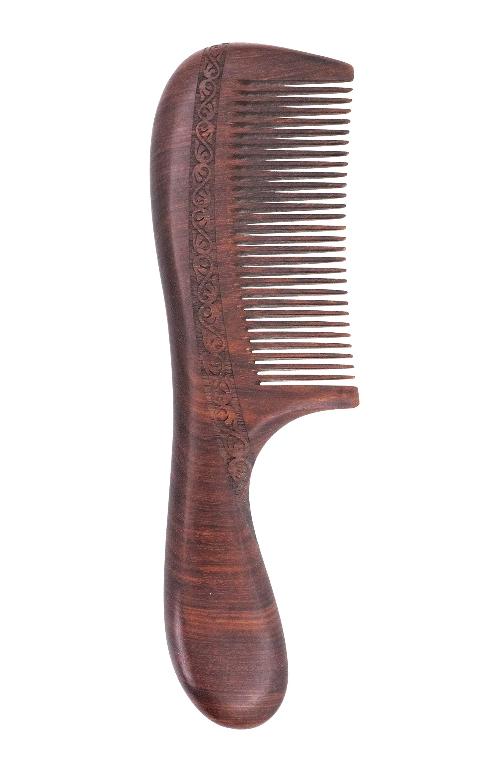 Mandala Crafts Wooden Comb - Anti-Static Wood Comb - Wooden Wide Tooth Hair Comb for Men Women Straight Curly Hair Detangling Beard Rosewood with a Handle