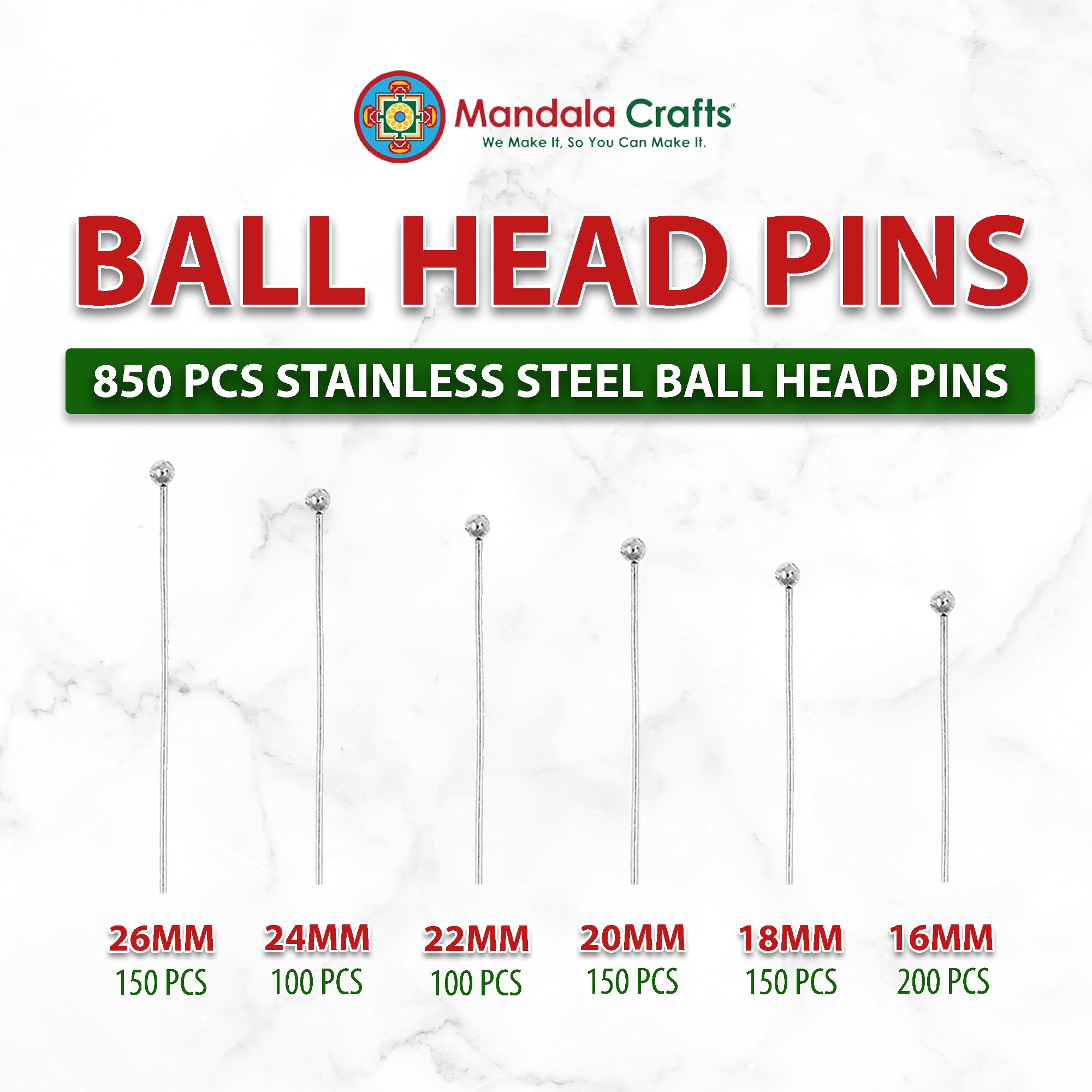 Mandala Crafts Stainless Steel Ball Head Pins for Jewelry Making Earring Making Supplies - Jewelry Findings for Making Earrings DIY Bracelets Rosary Charms