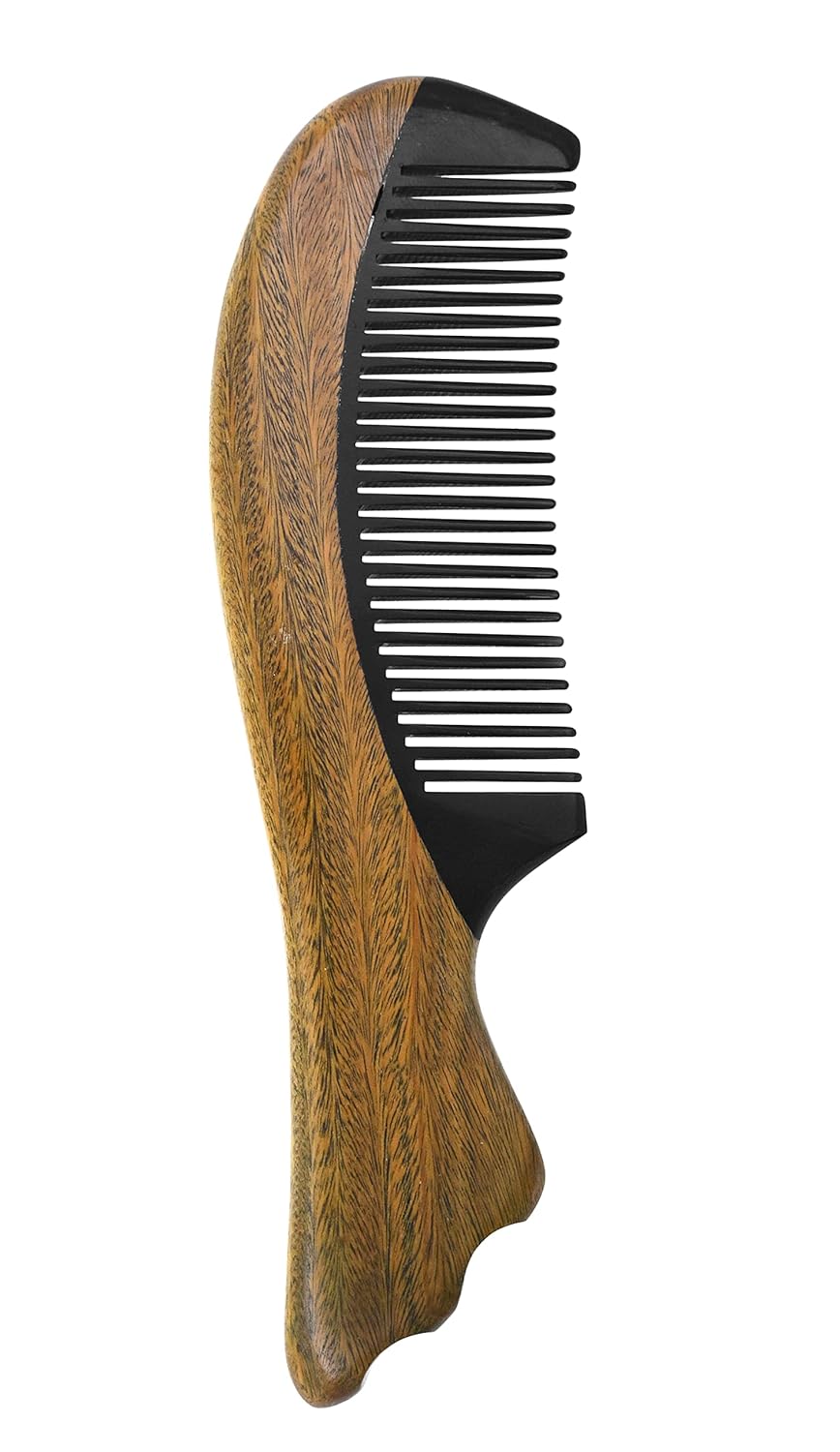 Mandala Crafts Wooden Comb - Green Sandalwood Horn Anti-Static Wood Comb - Wooden Wide Tooth Hair Comb for Men Women Straight Curly Hair Detangling Beard