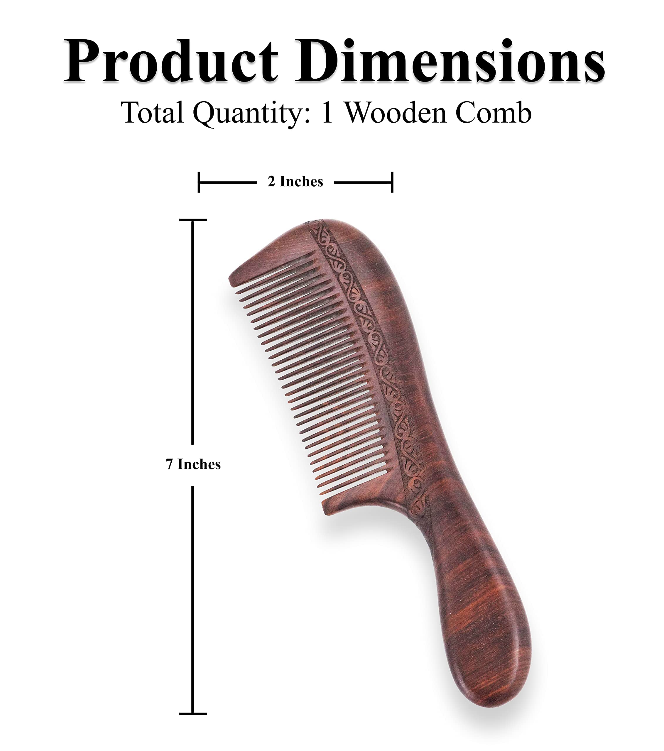 Mandala Crafts Wooden Comb - Anti-Static Wood Comb - Wooden Wide Tooth Hair Comb for Men Women Straight Curly Hair Detangling Beard Rosewood with a Handle