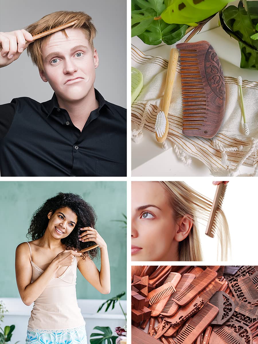 Mandala Crafts Wooden Comb - Anti-Static Wood Comb - Wooden Wide Tooth Hair Comb for Men Women Straight Curly Hair Detangling Beard Rosewood with a Handle