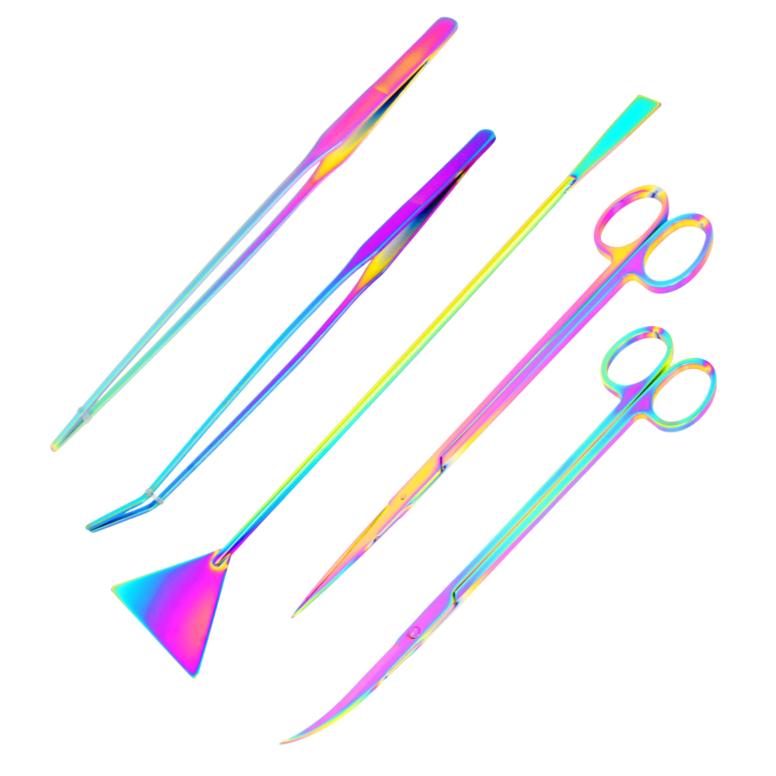 Long Stainless Steel Aquascape Tool Kit for Saltwater Freshwater Aquarium Plant Trimming, Fish Tanks, Terrariums