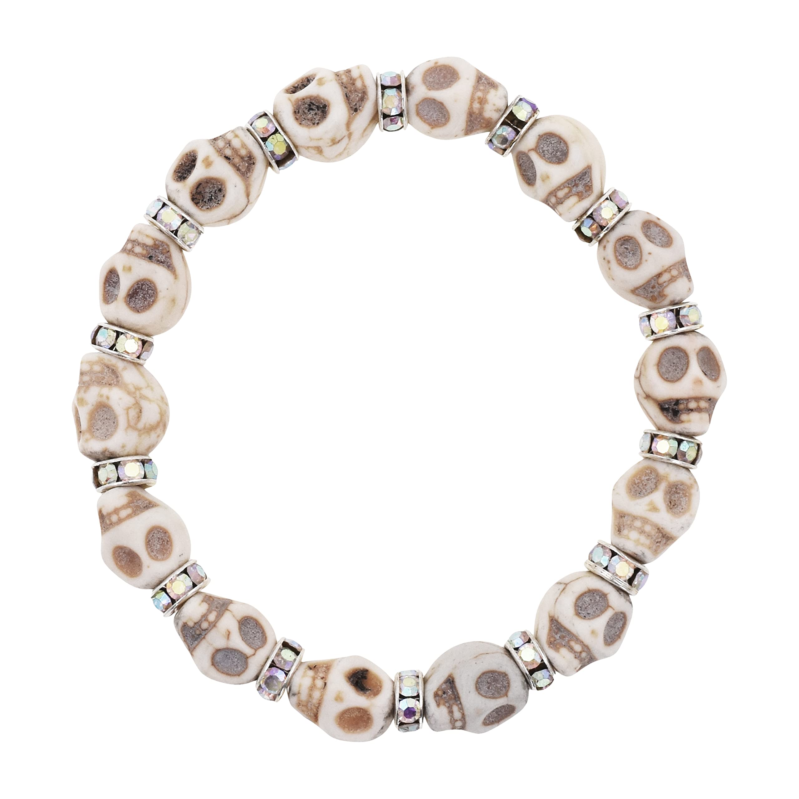 Roen(ロエン)Skull × Crystal Beads Bracelet Mandala Crafts Skull Bracelet for Men Women - Howlite Adjustable Skull