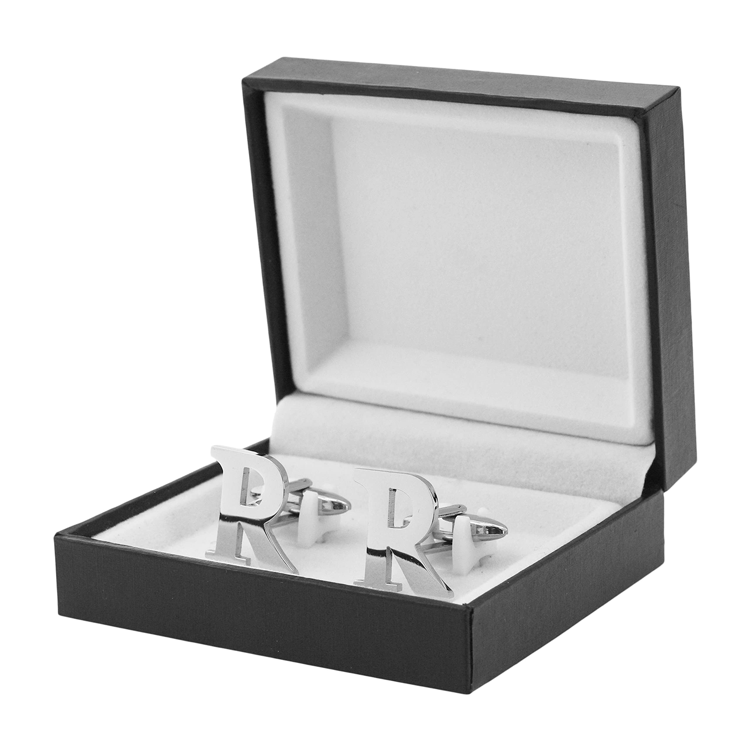 Mudra Crafts Letter R Initial Cufflinks for Men Set - Mens Stainless Cuff Links with Initials - Monogram Stainless Steel Alphabet Cufflinks